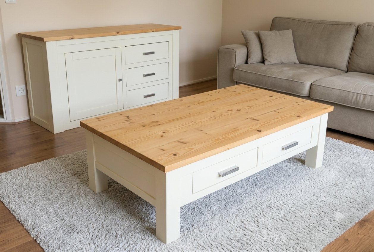 Degelijke salontafel en dressoir van hout, Ophalen, 100 tot 150 cm, Zo goed als nieuw, Overige houtsoorten