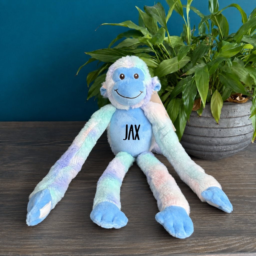 Knuffel aap blauw met naam gepersonaliseerd, Ophalen of Verzenden, Nieuw, Kraamcadeau