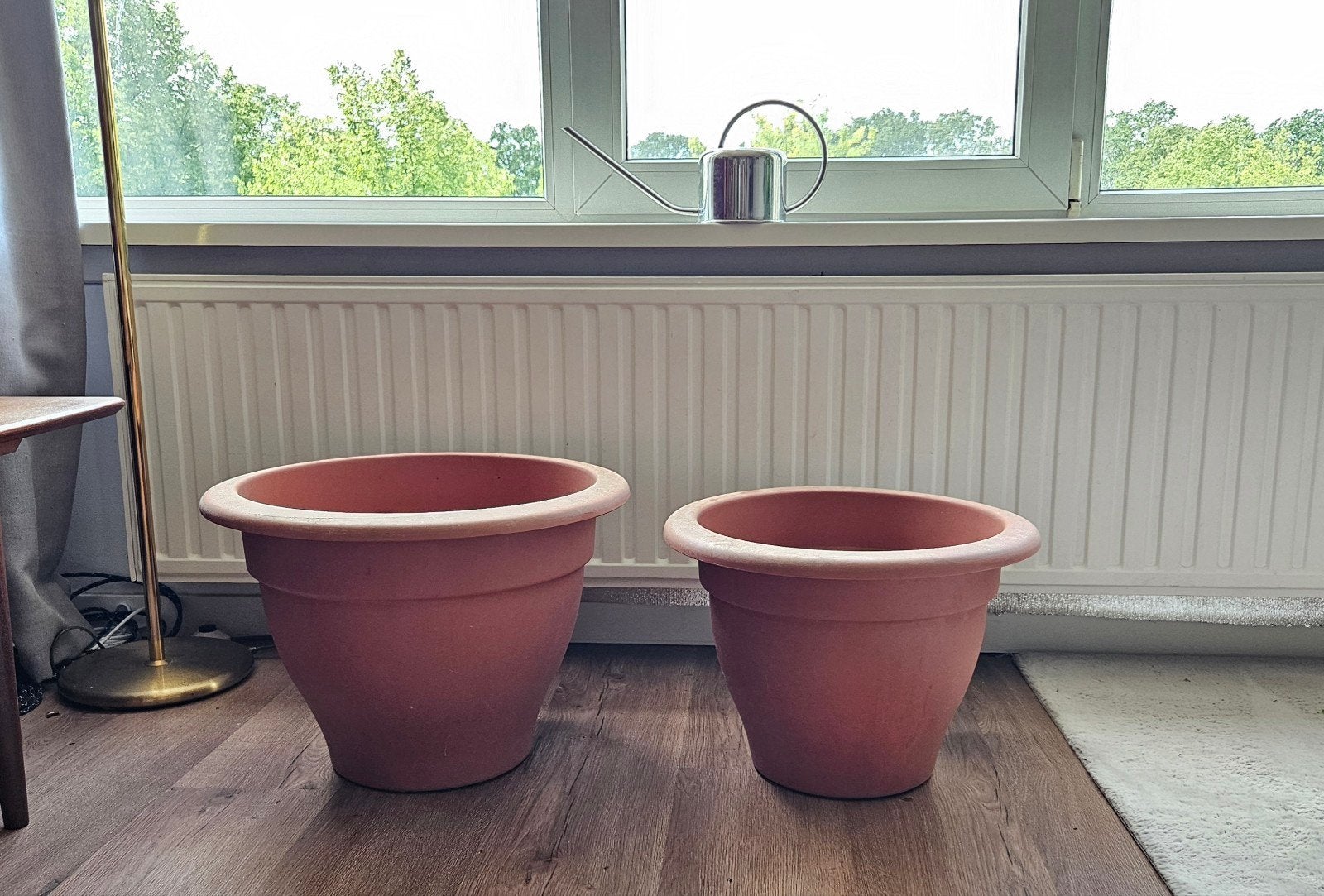 2x Grote Kunststof Plantenbakken - Terracotta Look, Tuin en Terras, Ophalen, Kunststof, 40 cm of meer, Rond