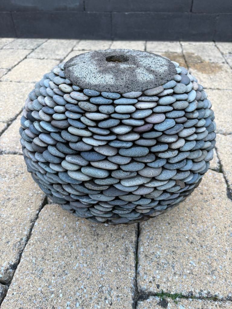 Rond/ovaal waterornament van kiezels, 35x28 cm, Tuin en Terras, Waterpartijen en Fonteinen, Ophalen, Gebruikt, Graniet, Waterornament