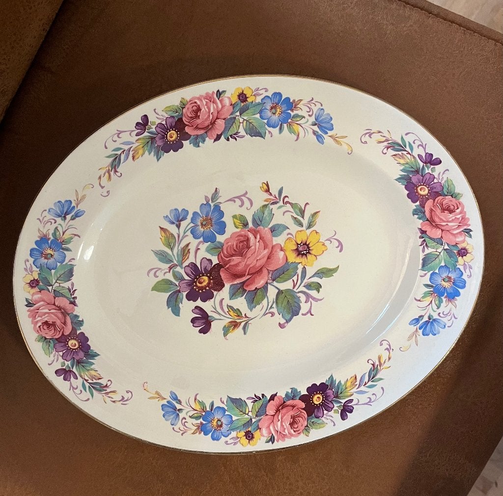 Prachtige Gave Grote Vintage Serveerschaal (Rozen) –Jaren 40, Antiek en Kunst, Ophalen of Verzenden