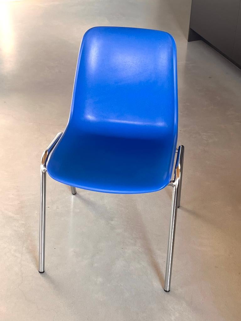 40x Blauw / Chroom Stapelstoel / Kantinestoel / Kuipstoel, Blauw, Zo goed als nieuw, Ophalen, Kuipstoel / Modern