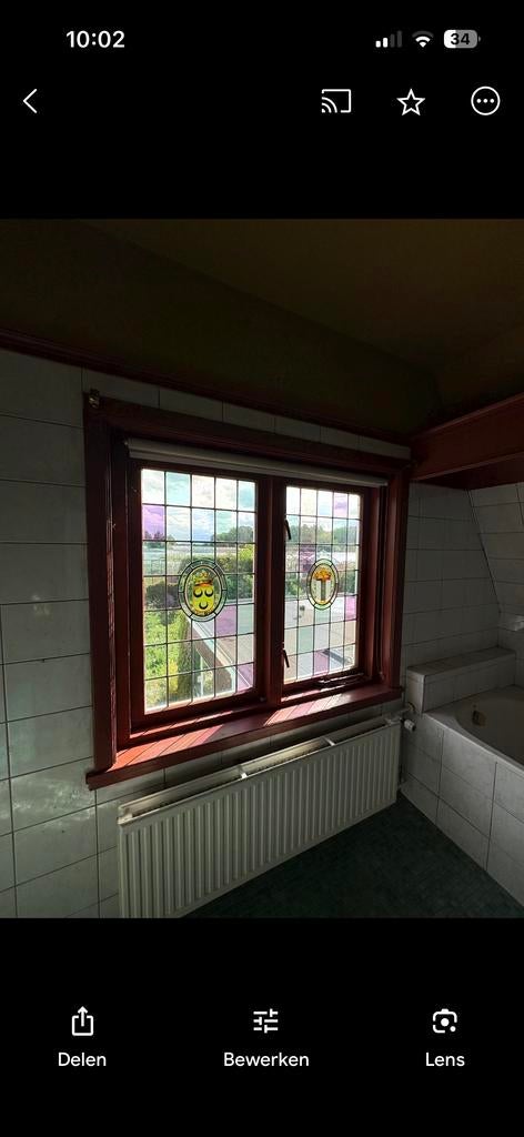 Glas-in-lood raam met kozijn - Voorschoten stadswapen, Doe-het-zelf en Verbouw, Glas en Ramen, Ophalen, Gevelraam of Ruit, Gebruikt