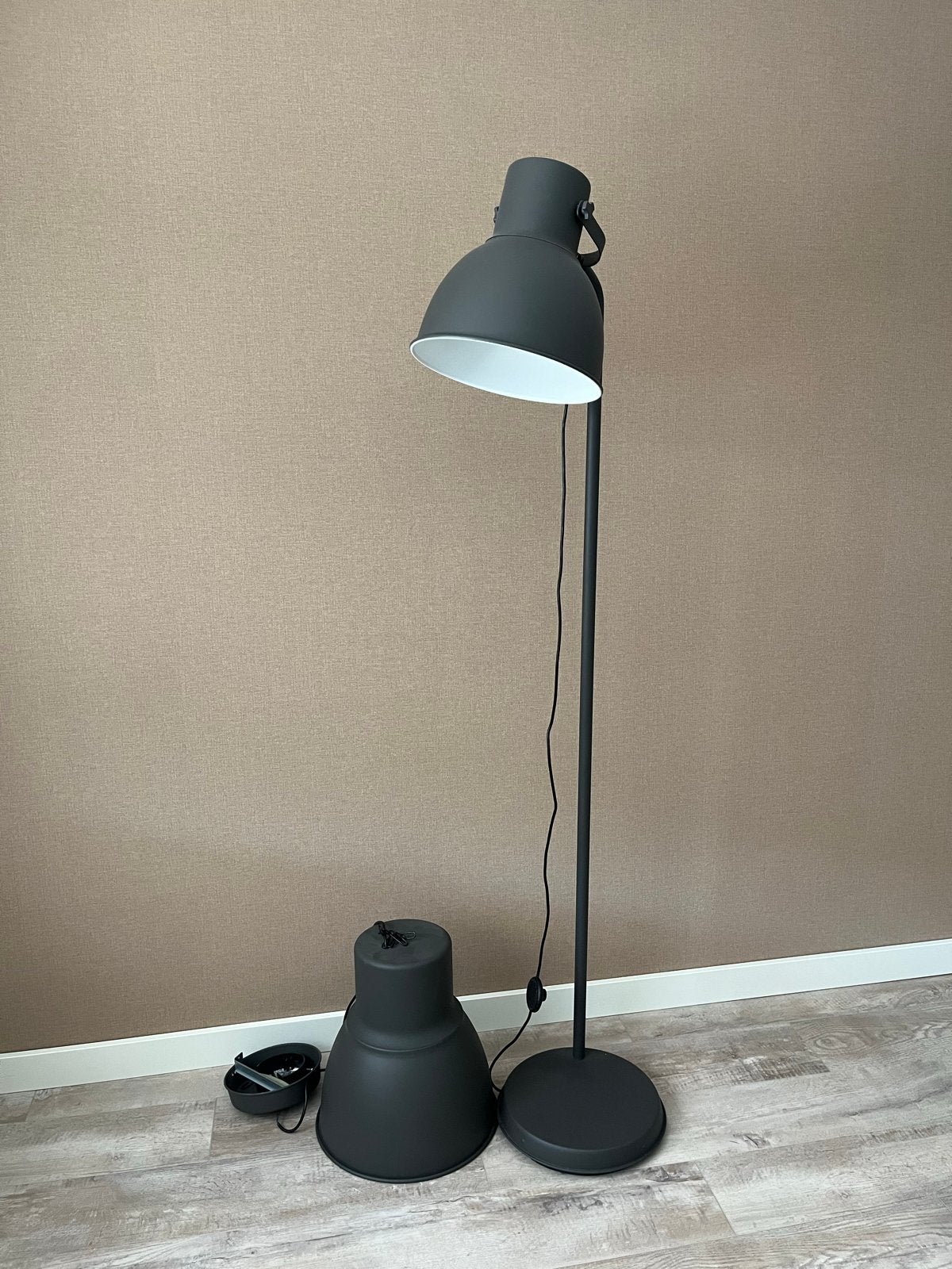 Antraciet lampen set (Hanglamp en staande lamp), Ophalen, E27 (groot), Zo goed als nieuw, Metaal