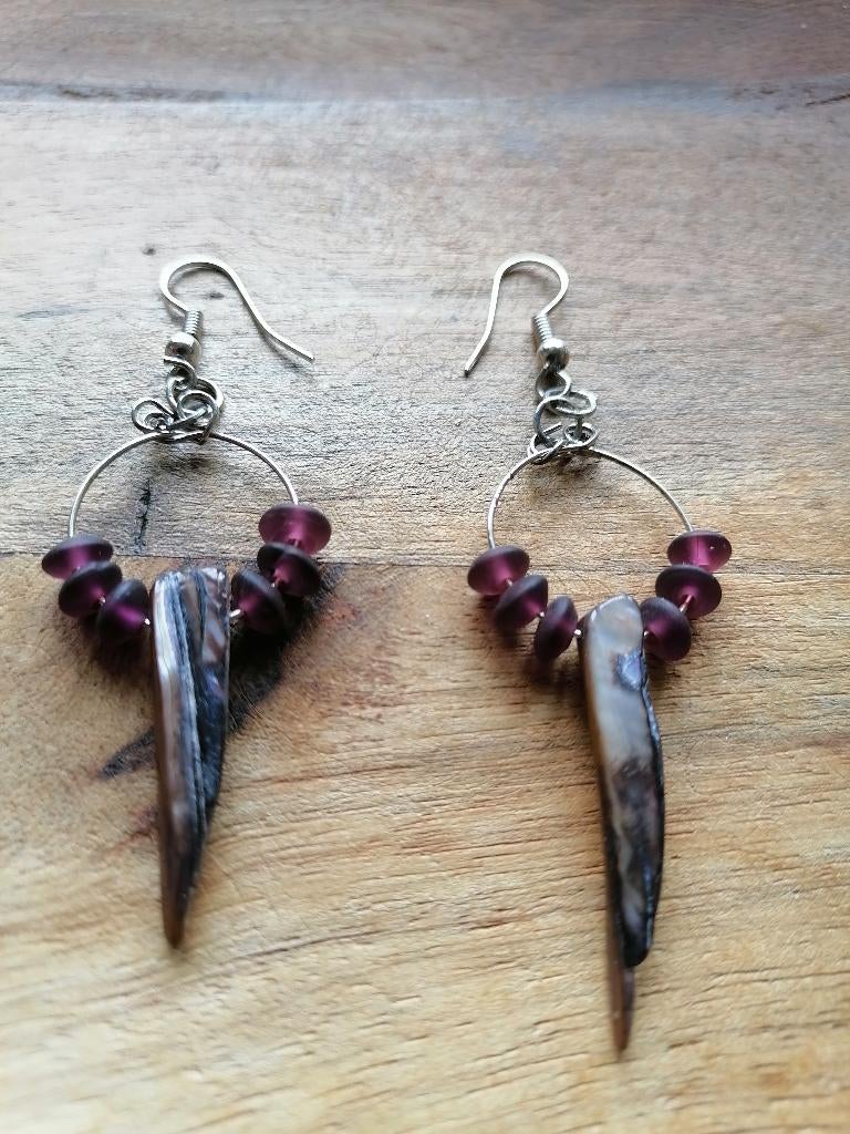 Nieuwe zelfgemaakte oorbellen met parelmoer, Overige materialen, Hangers, Paars, Nieuw
