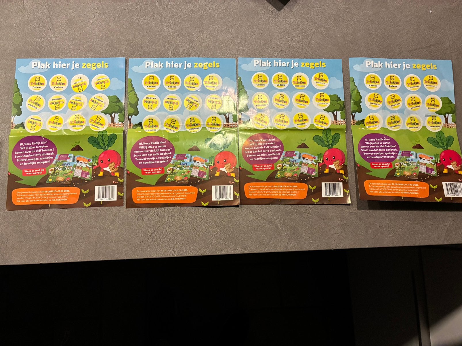4 volle kaarten Lidl tuintjes zegels, Hobby en Vrije tijd, Ophalen of Verzenden, Winkel, Super of Benzinepomp, Volle spaarkaart
