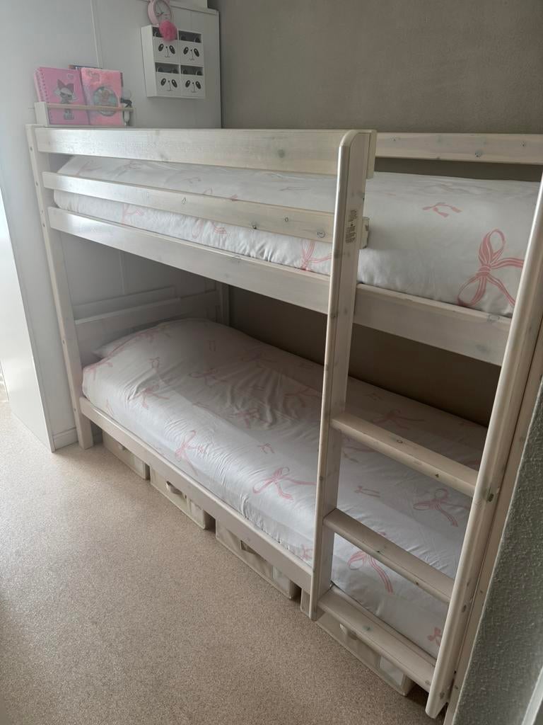 Stapelbed, Gebruikt, 90 cm, Eenpersoons, Wit