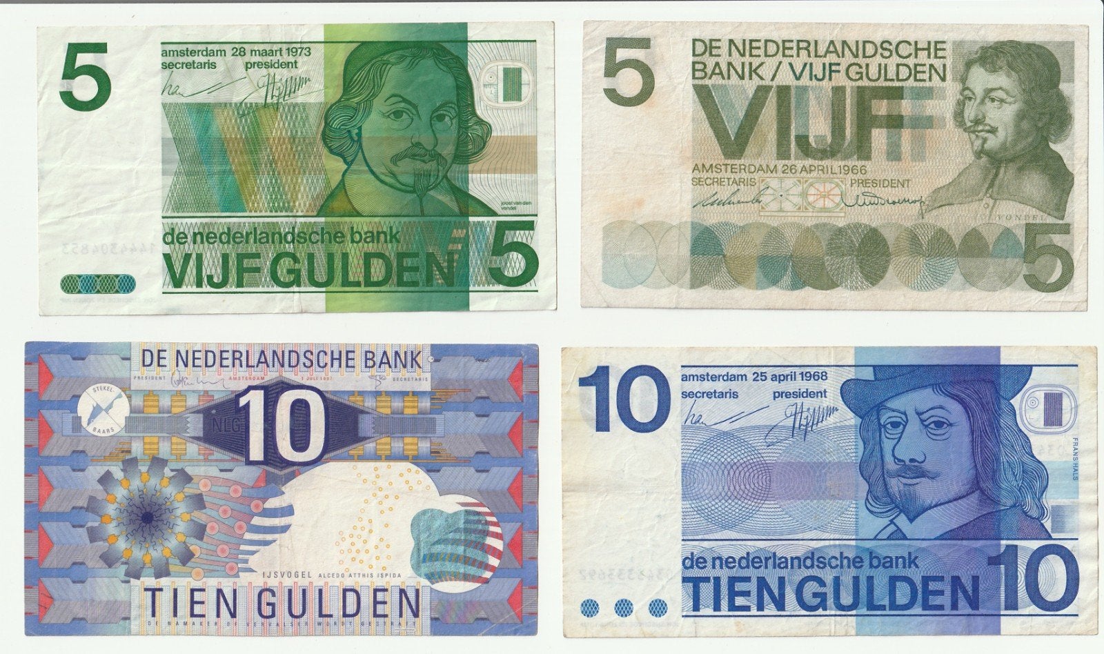 Set 4 bilj. 5 gulden 1966 & 1973 10 gulden 1968 & 1997, Ophalen of Verzenden, 10 gulden, Setje