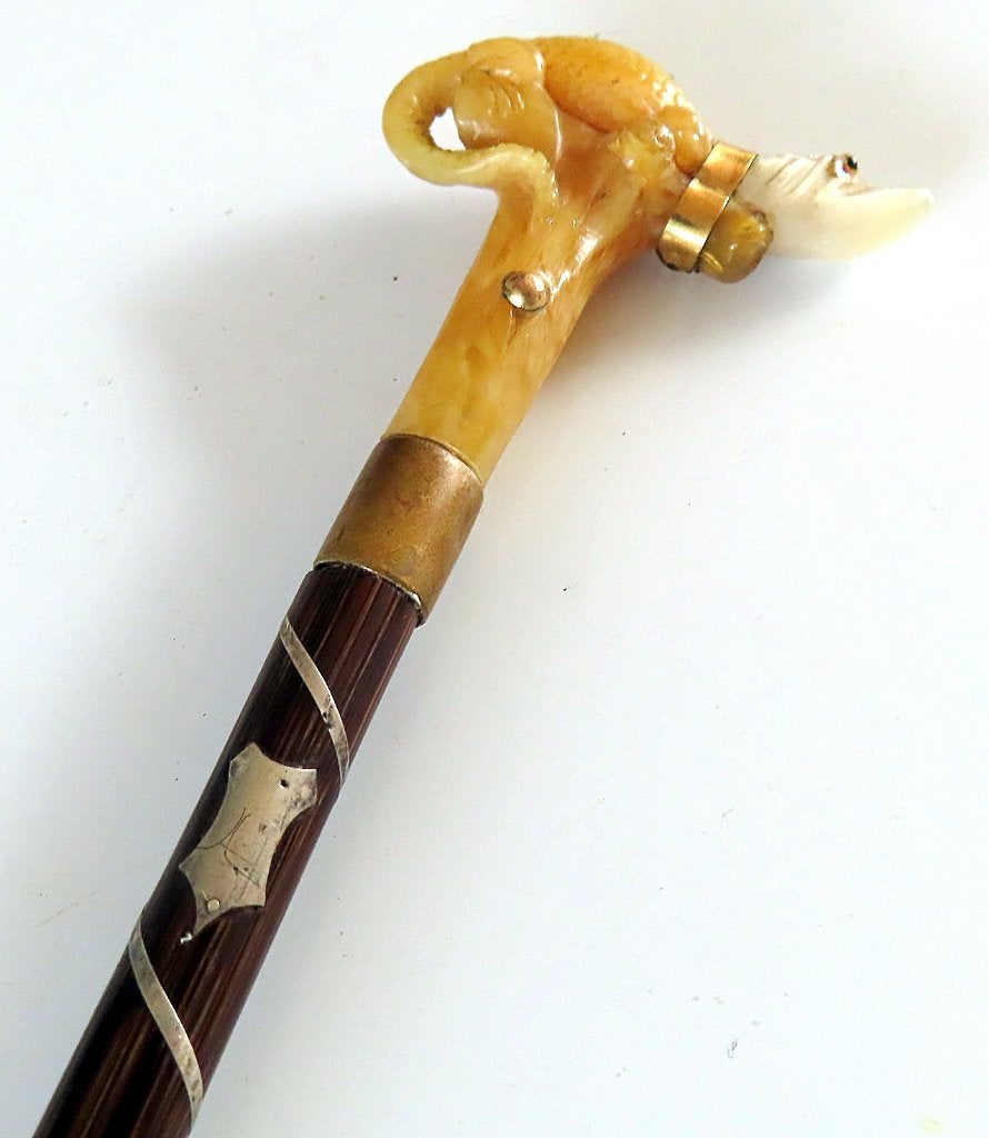 Uit inboedel: Flaneerstok/smalle wandelstok/zilver/hagedis e, Ophalen of Verzenden