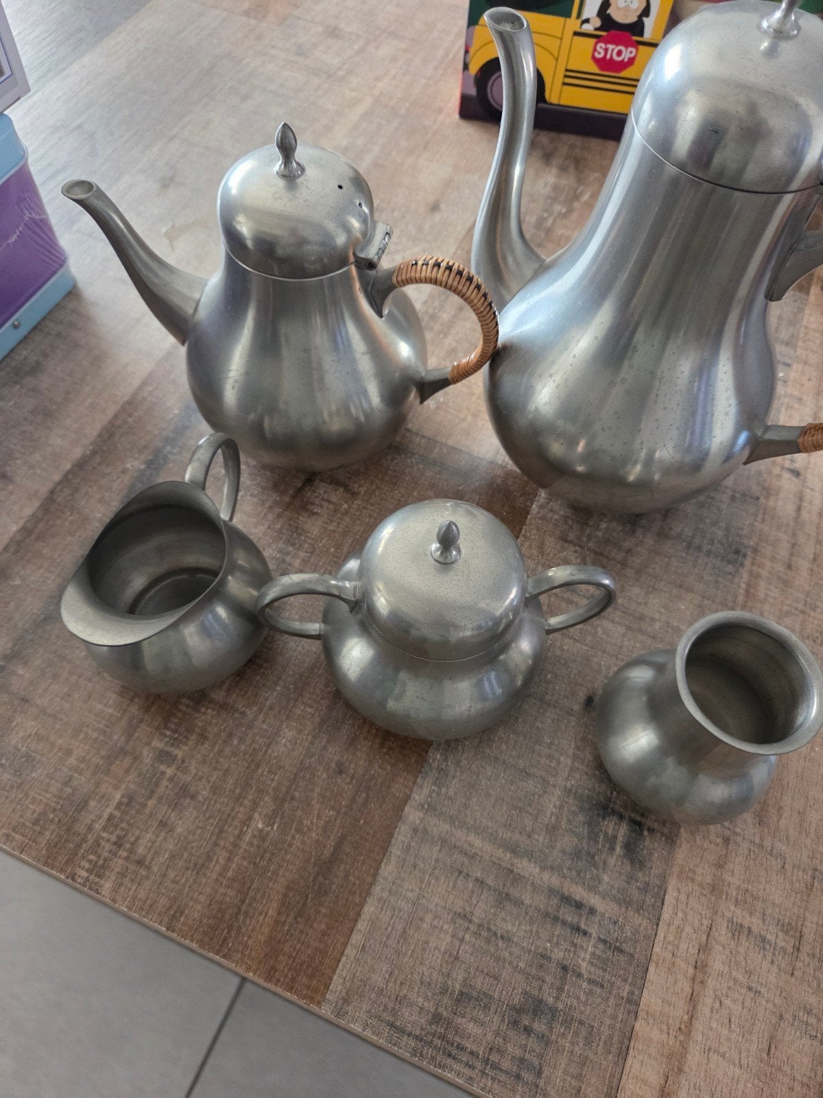 Vintage Tiel Holland Tinnen Theeservies - 5-delig, Ophalen of Verzenden