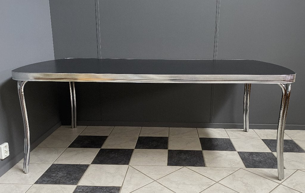 ZWART CHROOM Bel Air Retro DINER Table Black 206 cm tafel, Ophalen, Gebruikt, 100 tot 150 cm, 200 cm of meer