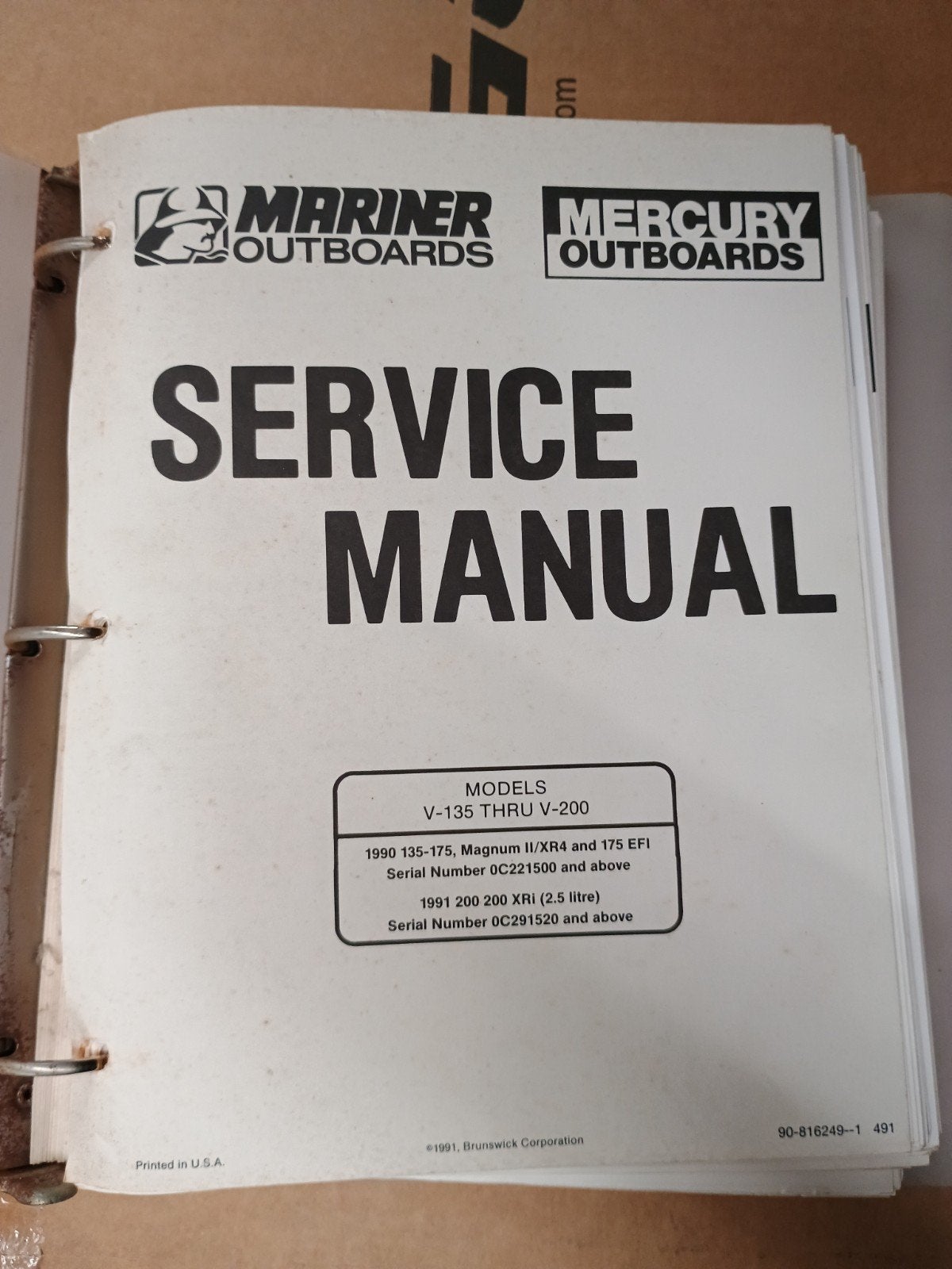 Mariner Mercury Outboards Service Manual V-135 t/m V-200, Ophalen of Verzenden, Gebruikt, Boek of Waterkaart