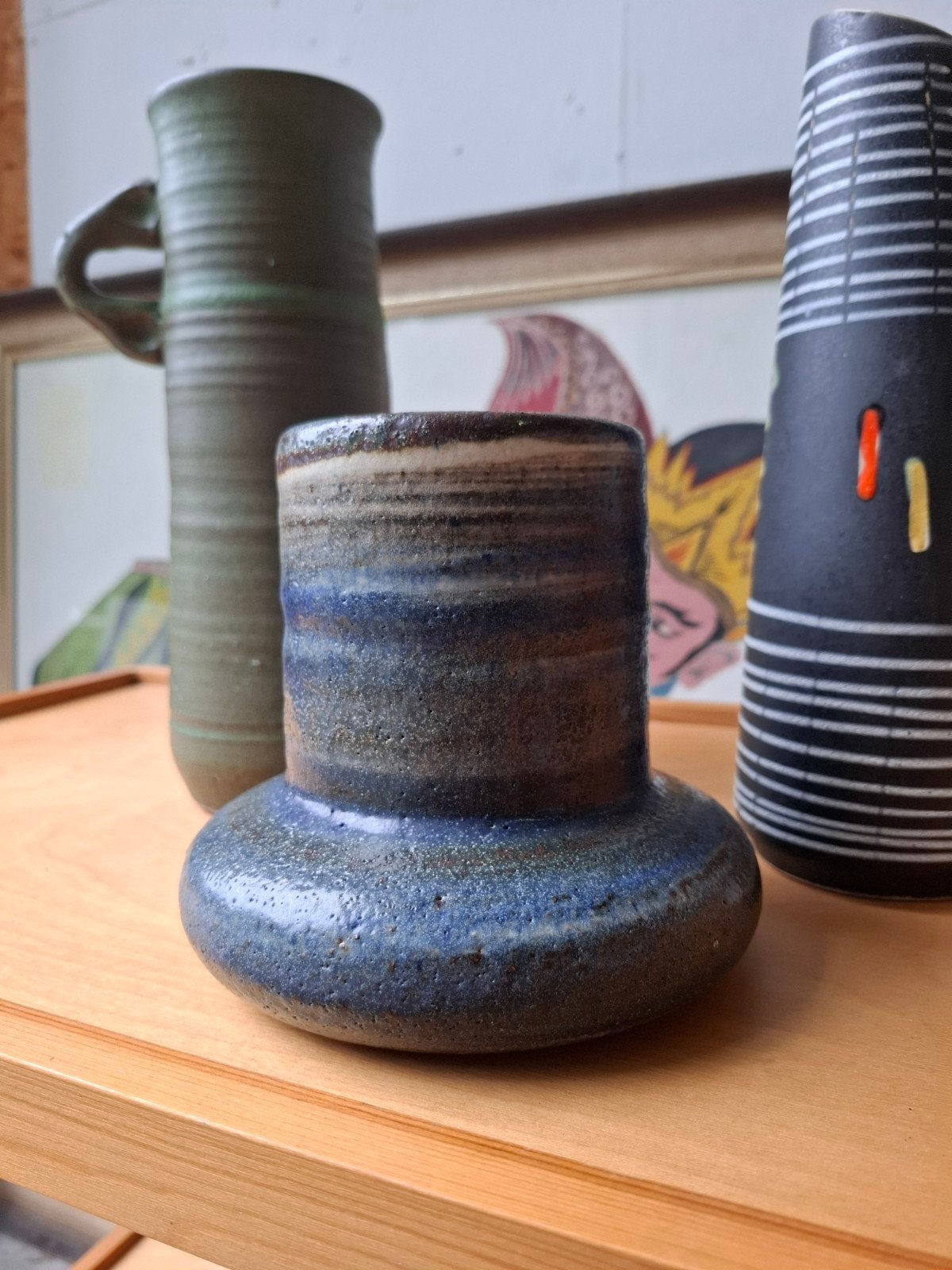 Vintage vaas Mobach retro design keramiek, Huis en Inrichting, Gebruikt, Handgemaakt, Blauw, Mobach
