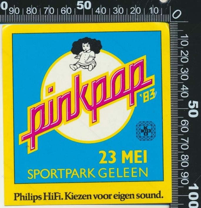 Sticker: Pinkpop 1983, Verzamelen, Stickers, Zo goed als nieuw, Bedrijf of Vereniging, Ophalen of Verzenden