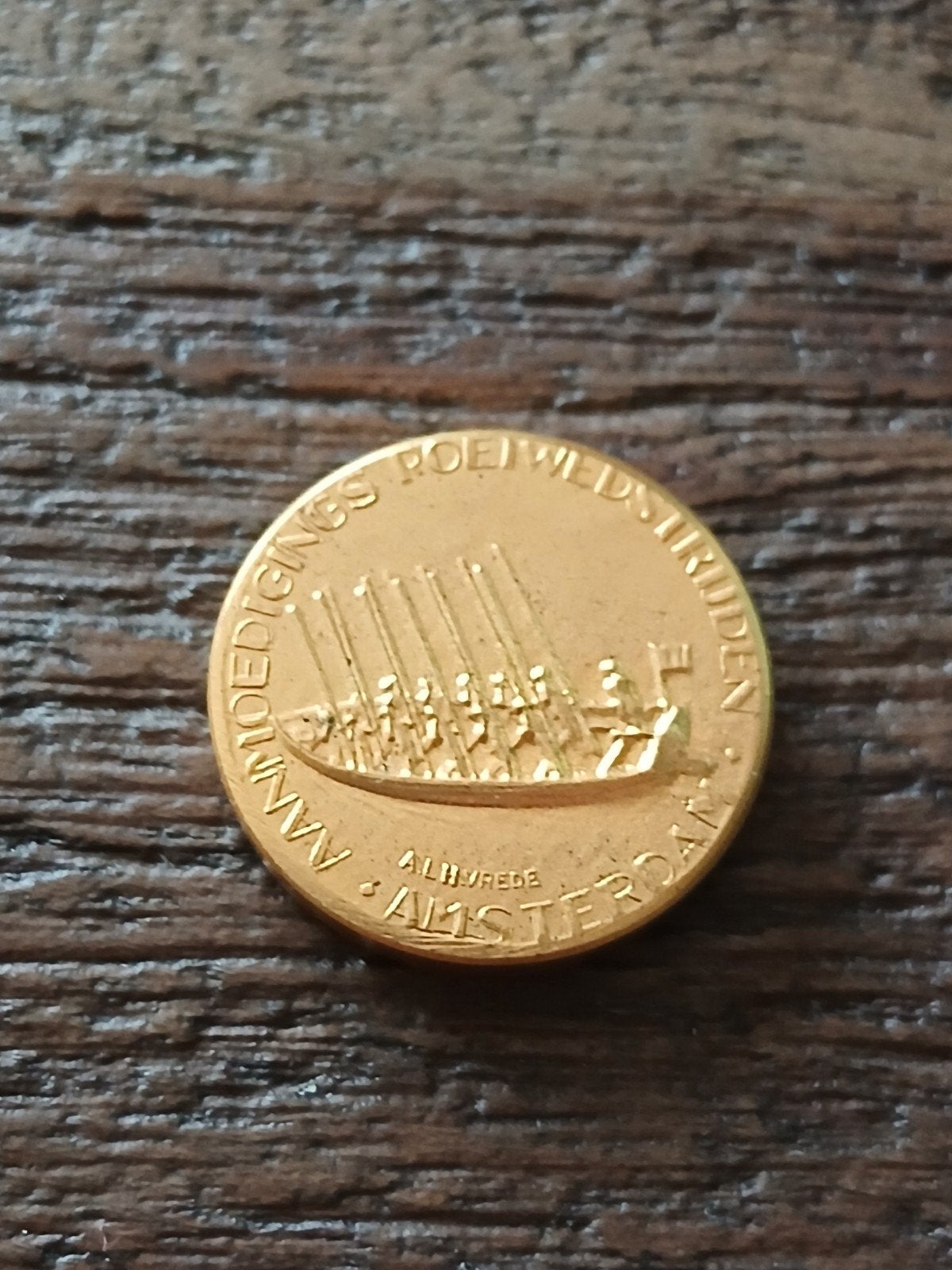 Gouden medaille Roeiwedstrijden Amsterdam 1954, Postzegels en Munten, Penningen en Medailles, Ophalen of Verzenden, Goud, Nederland