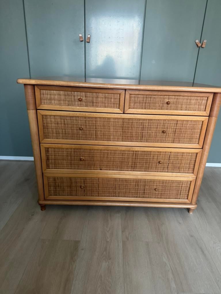 Roberti Rottan rotan ladekast - Mid-century retro, Huis en Inrichting, Kasten | Ladekasten, Zo goed als nieuw, Minder dan 100 cm