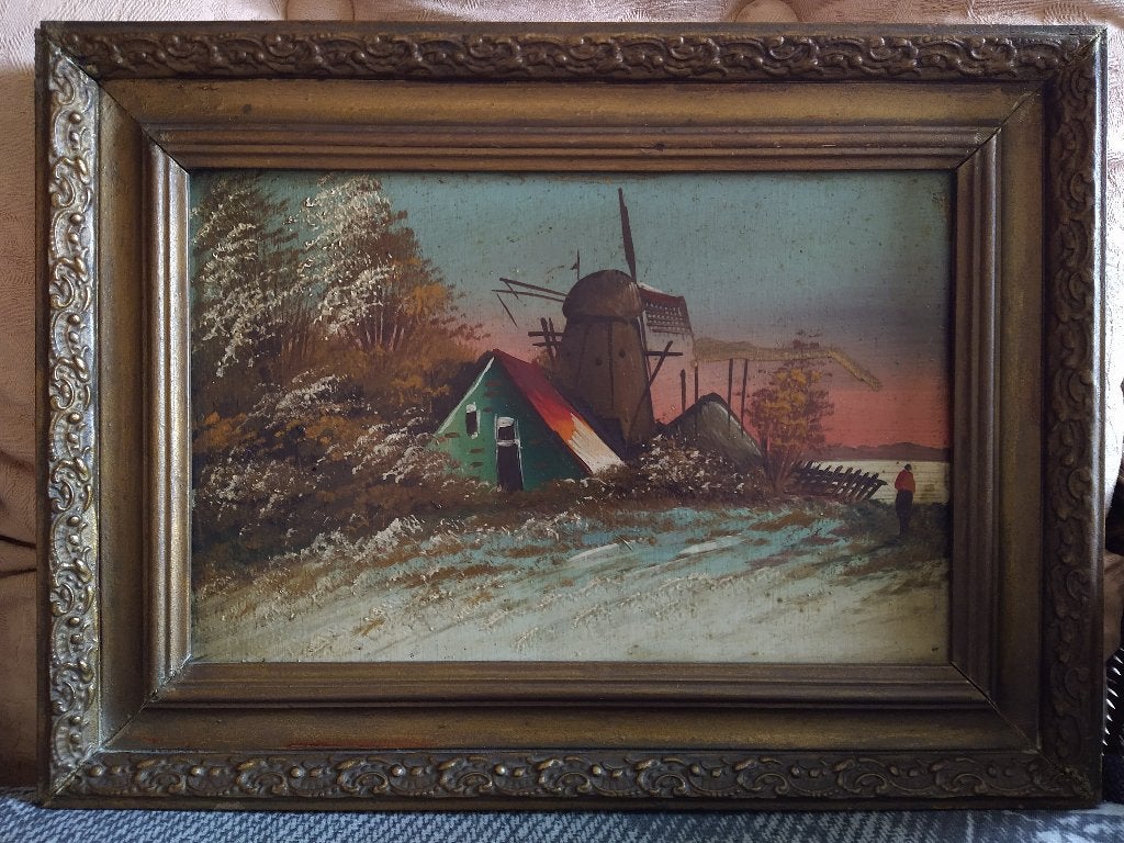 2 oude schilderijtjes op hout geschilderd., Ophalen of Verzenden, Ingelijst