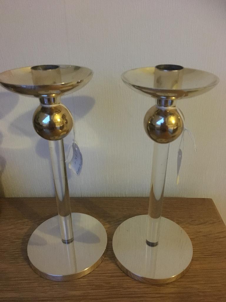 2 zware kandelaars messing met plexiglas van HK Living, Huis en Inrichting, Woonaccessoires | Kandelaars en Kaarsen, Ophalen of Verzenden