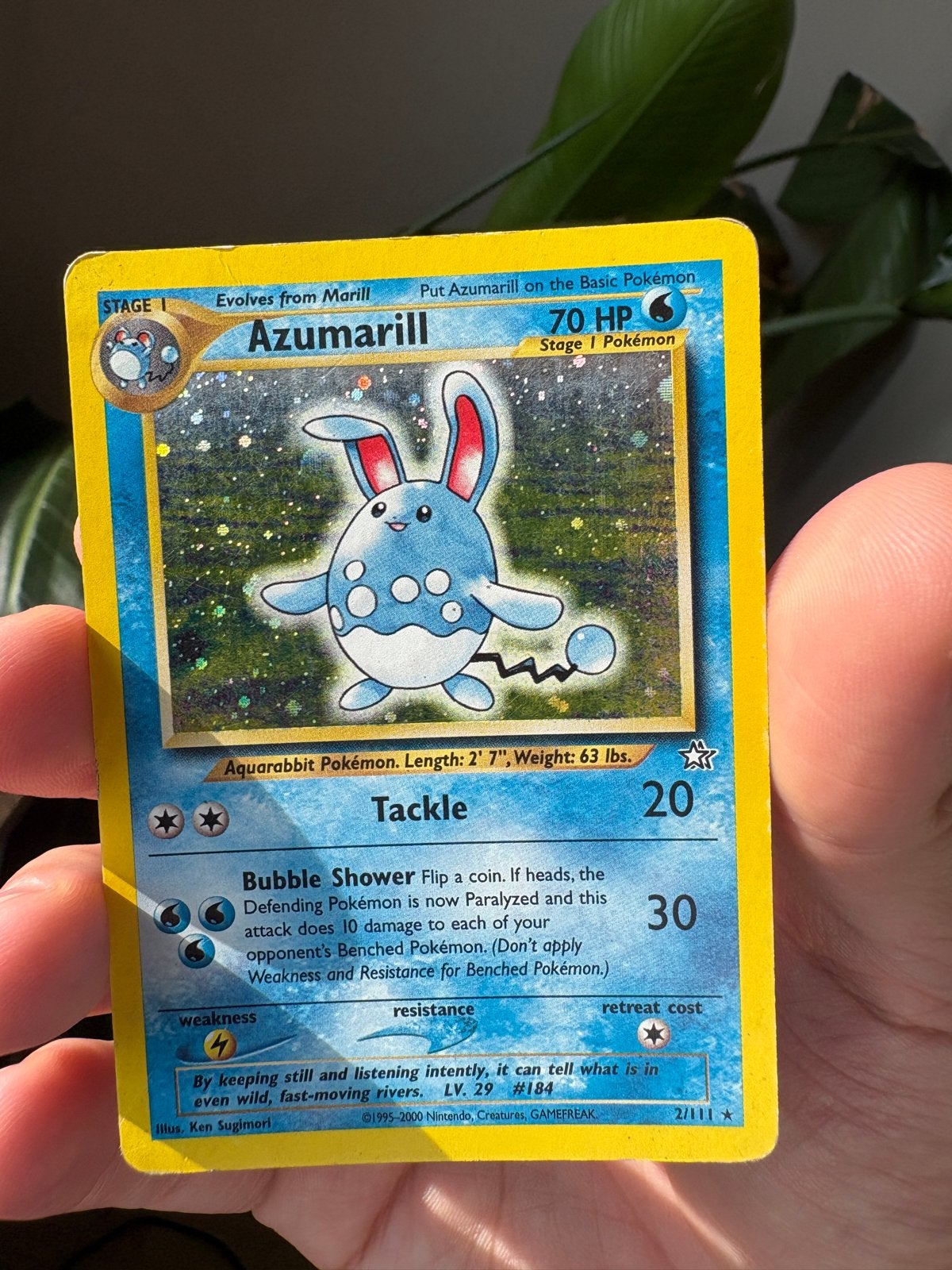 Azumarill Neo Genesis Holo (2/111) LP, Ophalen, Gebruikt, Losse kaart, Foil