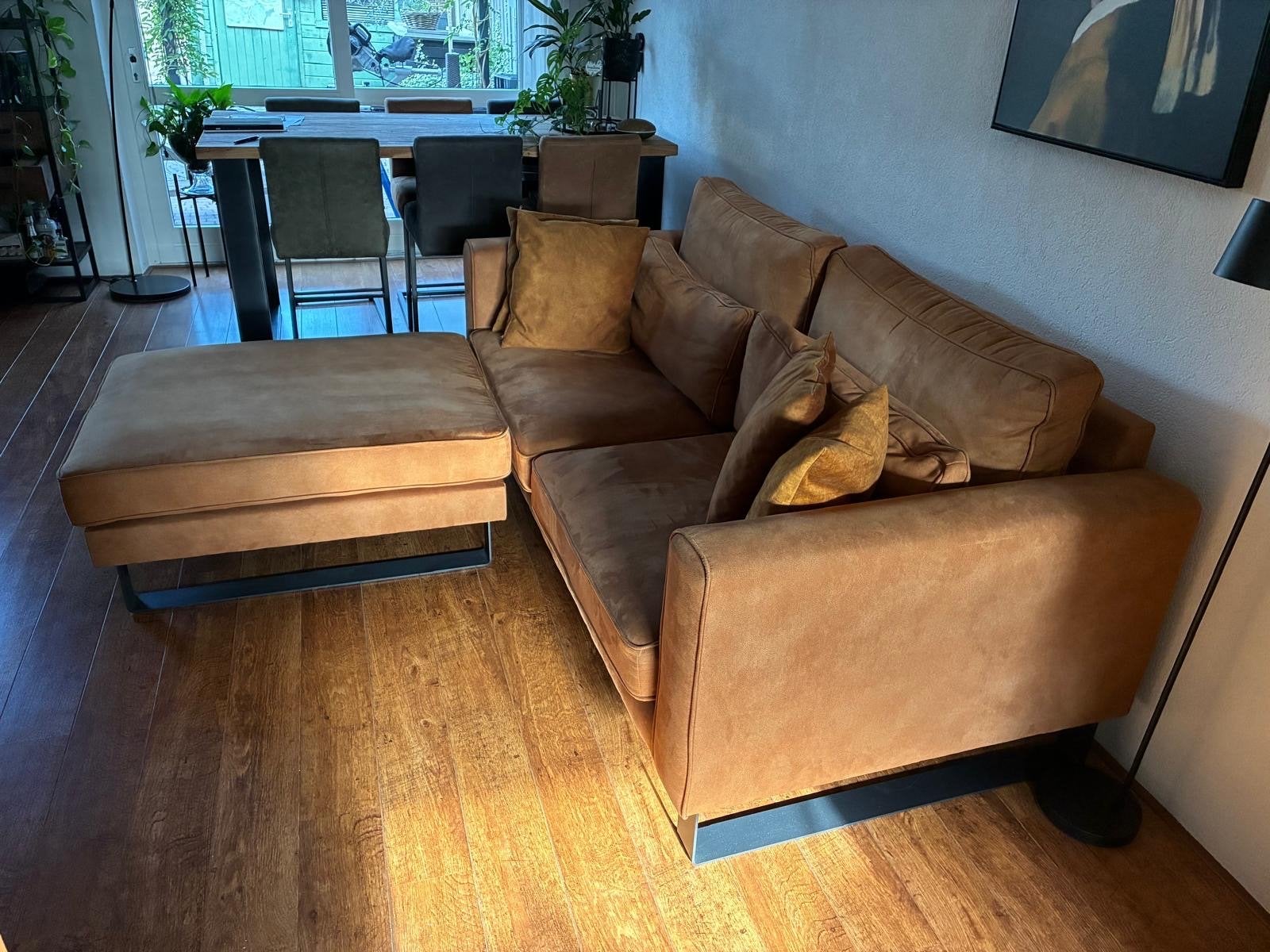Tweezitter met hocker van Haco in cognac kleur, Ophalen, Tweepersoons, 75 tot 100 cm, Zo goed als nieuw