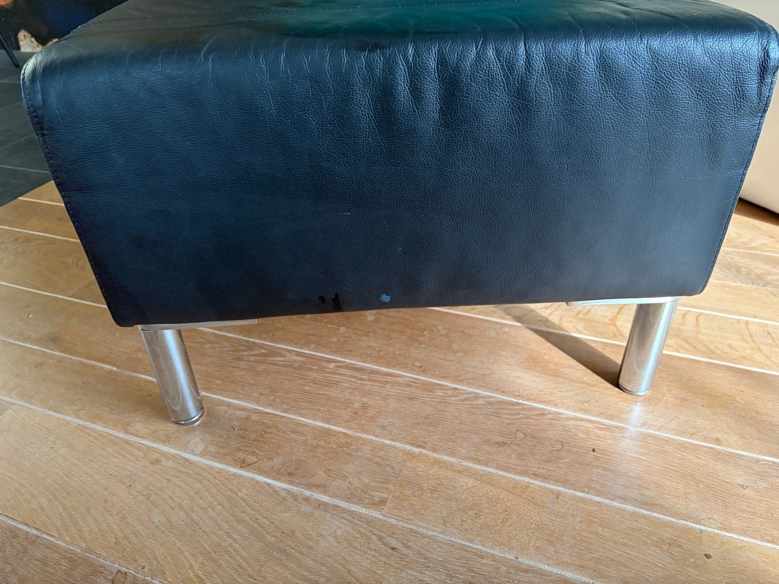 Zwarte leren hocker van Montel, Ophalen, Gebruikt, Vierkant, Leer