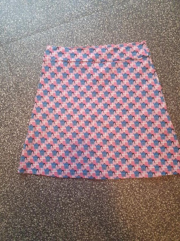 Zgan! erg leuk rokje met theepotten blauw met roze maat 42!, Verzenden, Maat 42/44 (L), Zo goed als nieuw, Roze