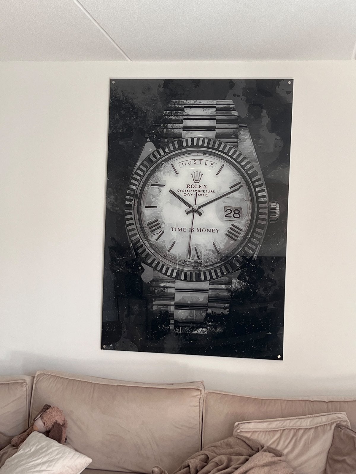 Groot Rolex 'Time is Money' Schilderij (100x150cm), Ophalen of Verzenden, Zo goed als nieuw, Schilderij, 100 tot 125 cm