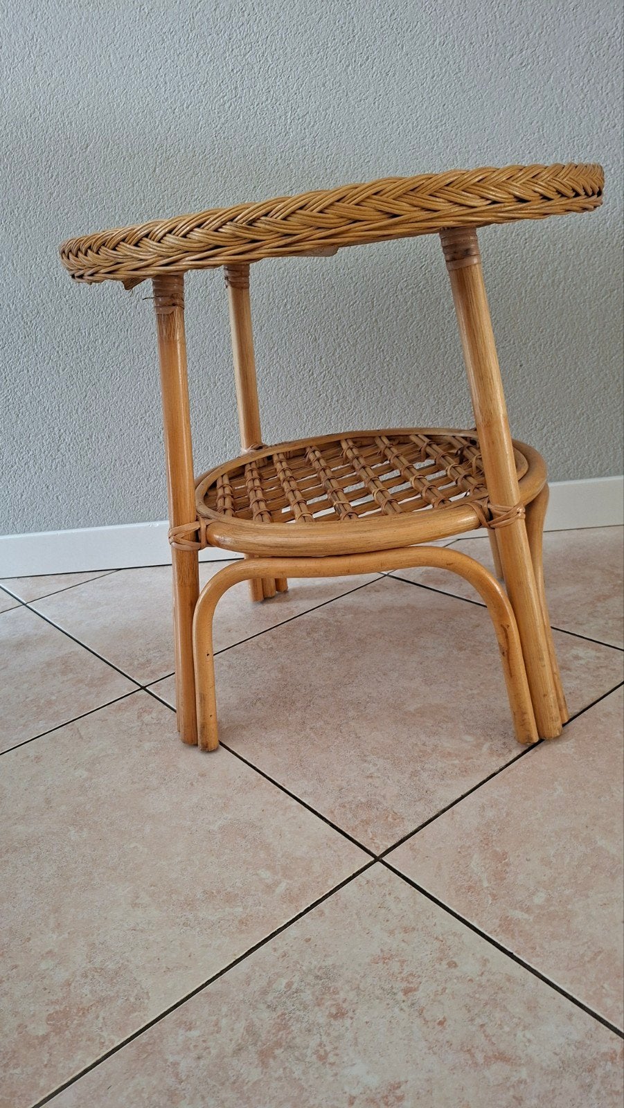 Rotan stoel met bijzettafel - Zo goed als nieuw, Bruin, Riet of Rotan, Zo goed als nieuw, Eén