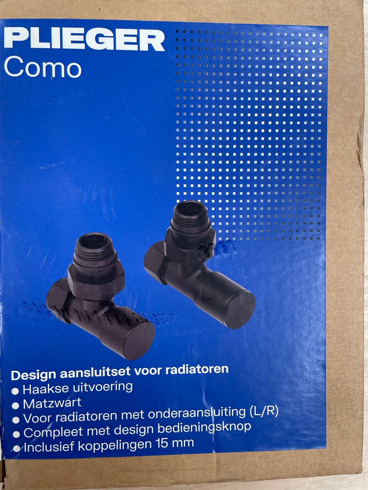 Plieger Como design aansluitset voor radiatoren matzwart, Ophalen of Verzenden, Nieuw, Radiator