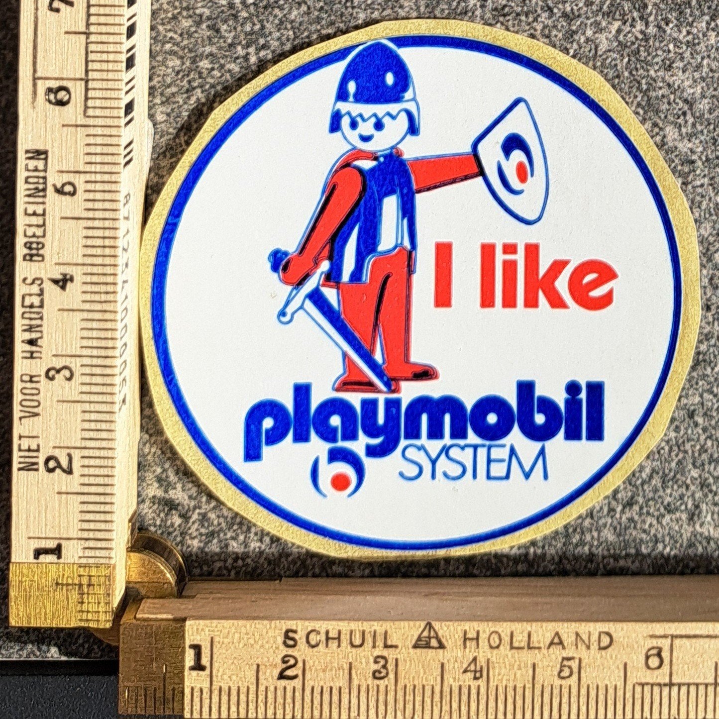 Vintage sticker I like Playmobil System strip logo merk, Verzamelen, Stickers, Ophalen of Verzenden, Zo goed als nieuw, Overige typen