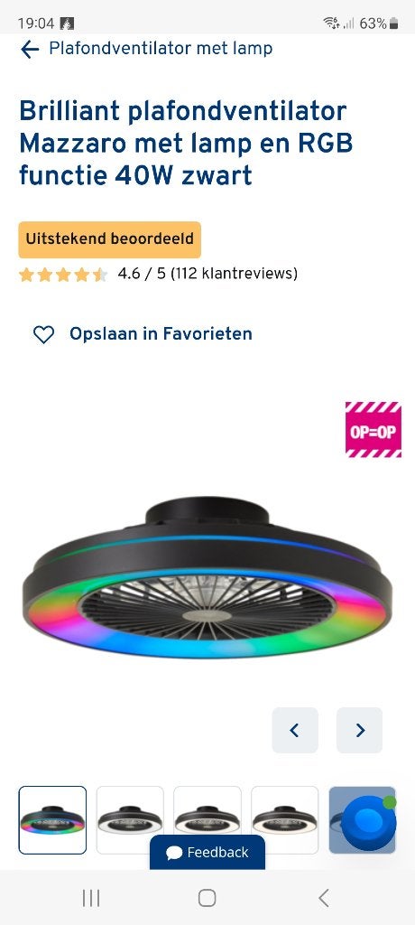 Plafondventilator met lamp, Ophalen, Nieuw, Kunststof