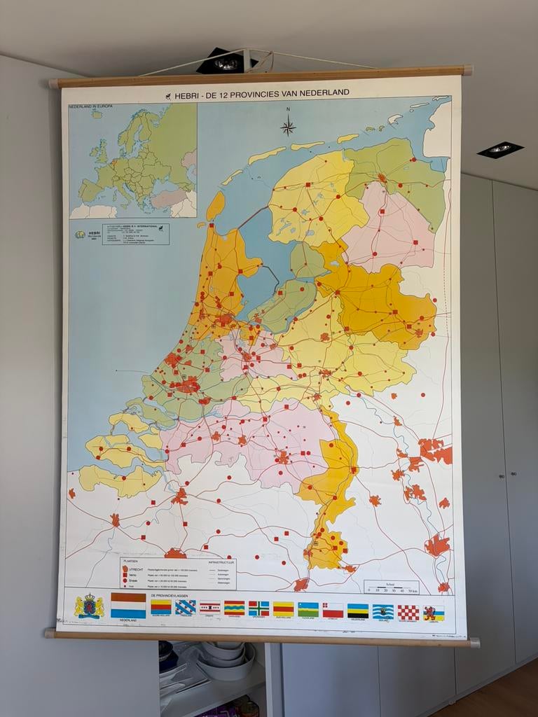 Kaart van Nederland - dubbel zijdig, Antiek en Kunst, Antiek | Schoolplaten, Ophalen, Aardrijkskunde