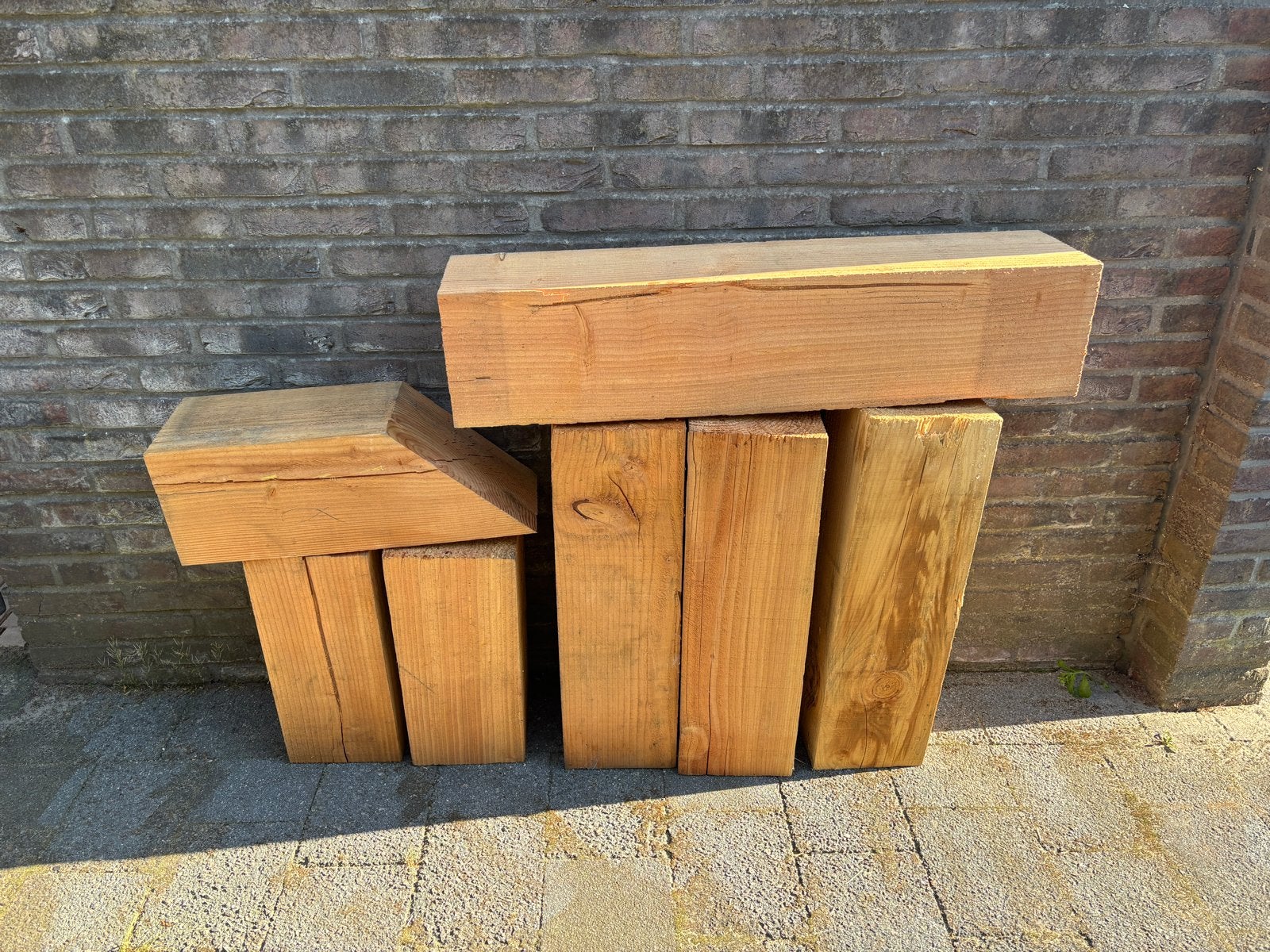 Reststukken douglas balken 200x200, Ophalen, Gebruikt, Eiken, 50 mm of meer