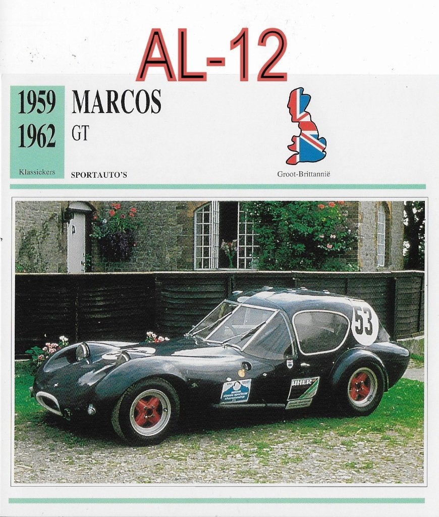 Al12 autokaart marcos gt ( 1959 - 1962), Verzamelen, Ophalen of Verzenden, Zo goed als nieuw, Auto's