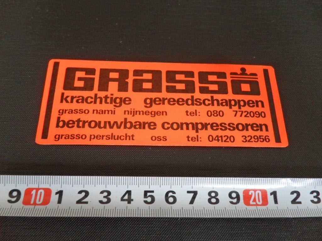 sticker nijmegen oss GRASSO gereedschappen compressoren, Verzamelen, Ophalen, Zo goed als nieuw