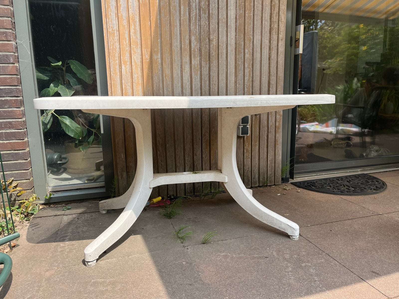 Tuinset: Tafel (81x136 cm) en 4 stoelen, Ophalen, Gebruikt, Rechthoekig, Kunststof