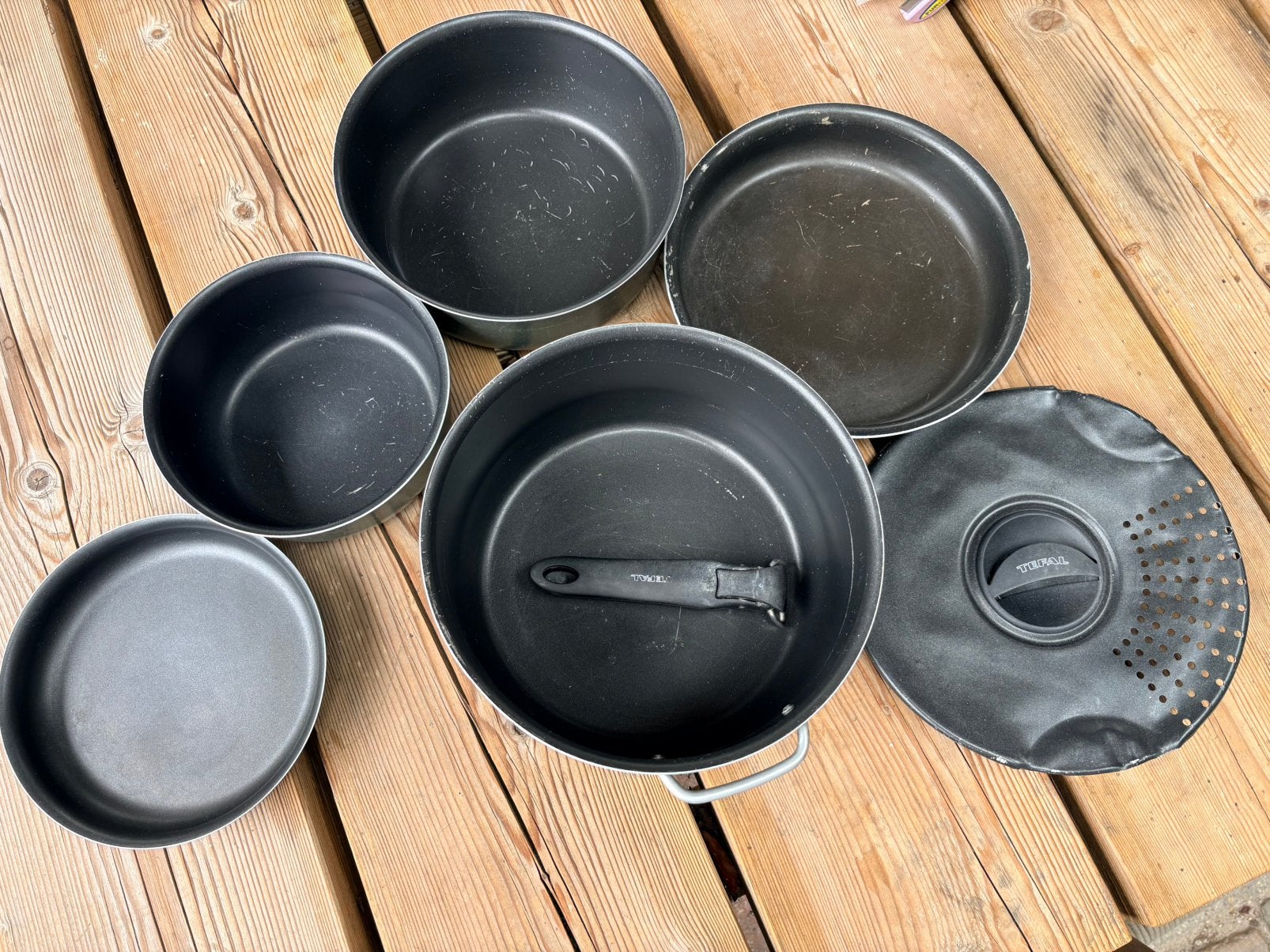 Tefal kampeer kook pannenset stapelbaar, Ophalen of Verzenden, Zo goed als nieuw