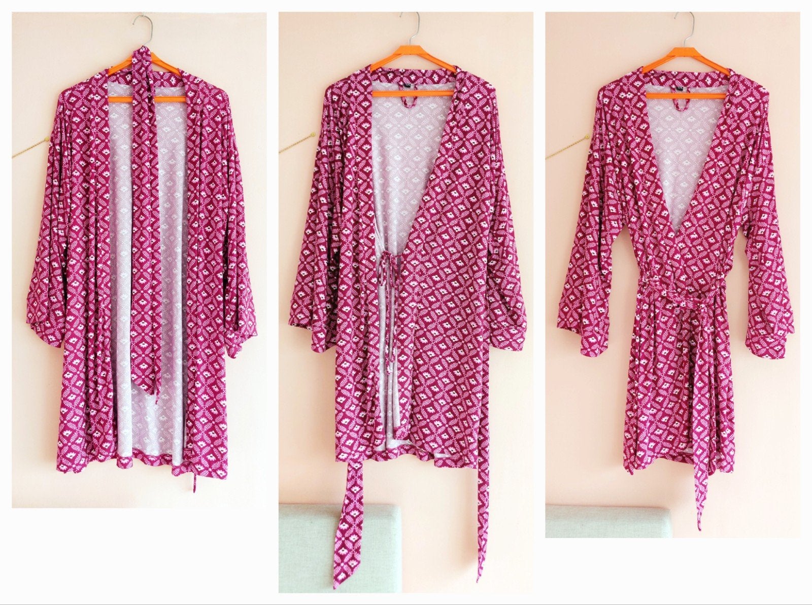 Prachtige paarse kimono met bloemenprint maat L-XL, Onbekend, Ophalen of Verzenden, Zo goed als nieuw