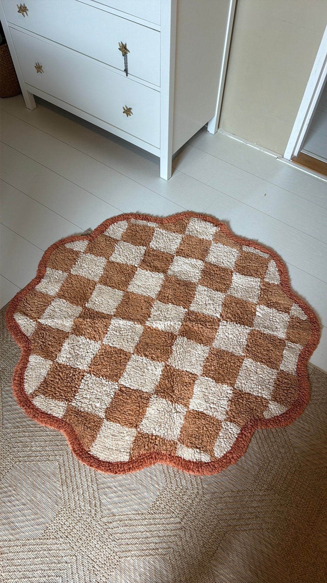 Rond vloerkleed geblokt Nous living, Huis en Inrichting, Ophalen of Verzenden, Zo goed als nieuw, Rond