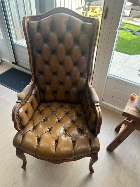 Leren Barokstoel(62x52x105), Huis en Inrichting, Fauteuils, Ophalen, Gebruikt, Barok, 100 tot 125 cm