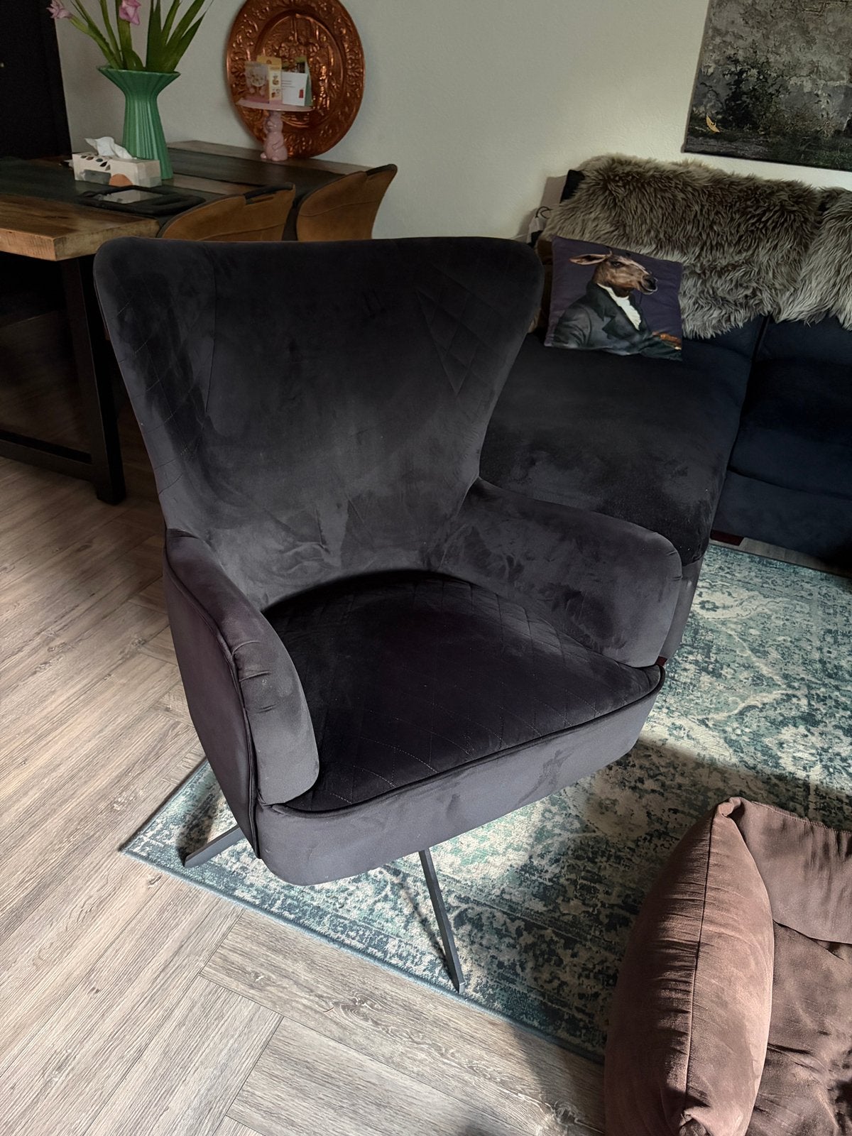 zwaart fluwele fauteuil, Huis en Inrichting, Stoelen, Ophalen, Gebruikt, Eén