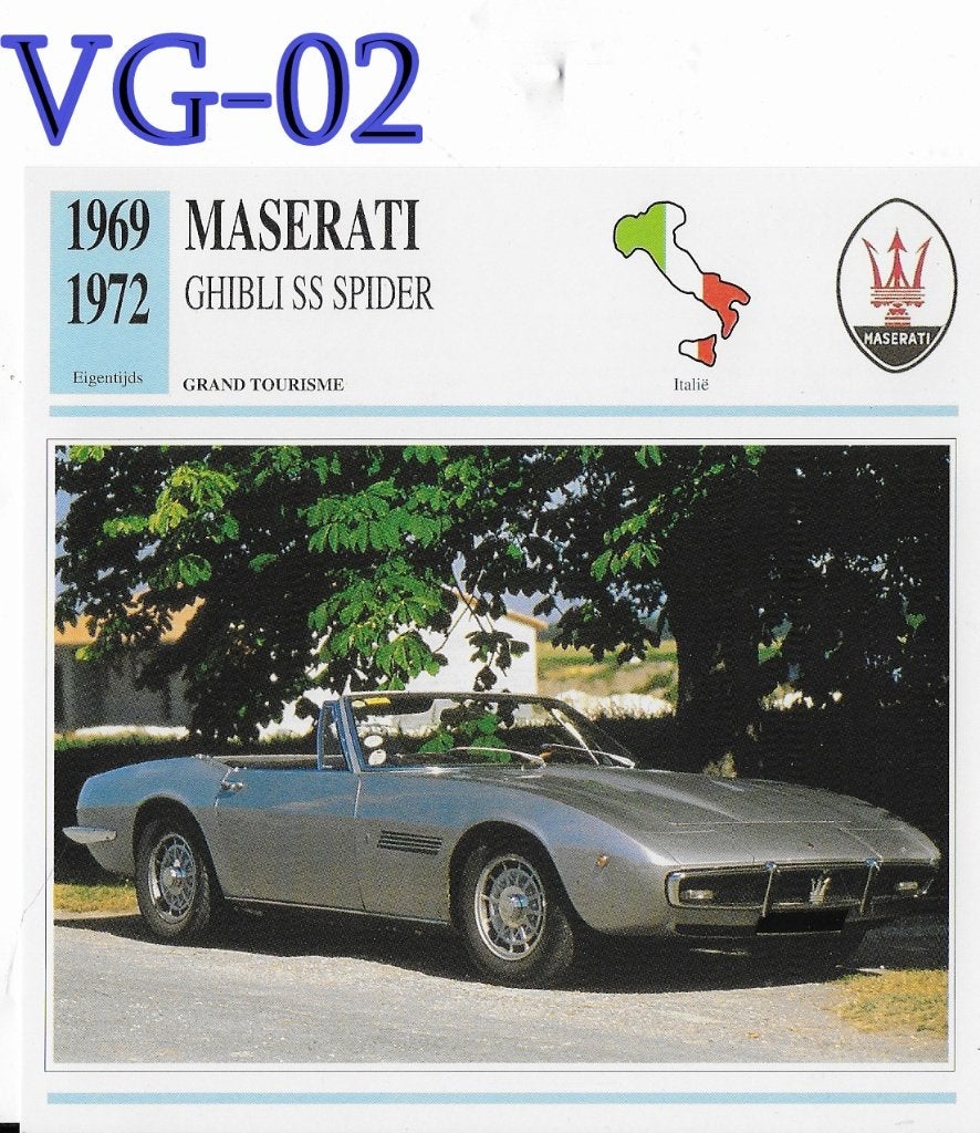 VG2 Autokaart Maserati Ghibli SS Spider ( 1969 - 1972), Ophalen of Verzenden, Zo goed als nieuw, Auto's