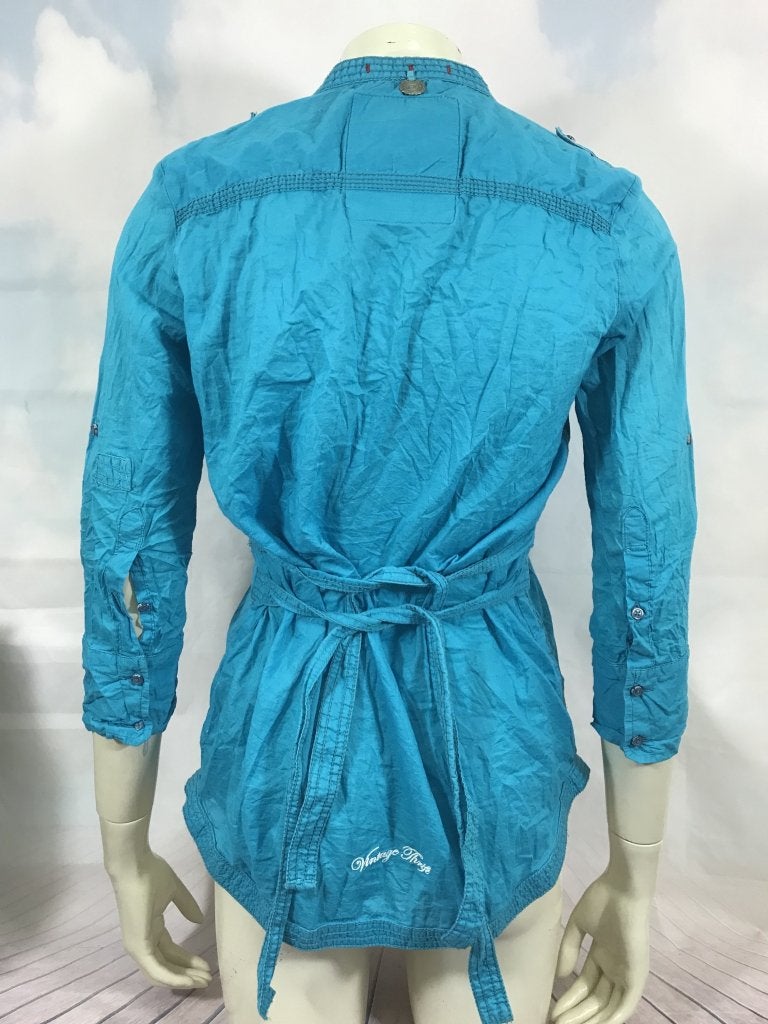 Superdry  vintage thrift blauwe blouse maat S (1C1), Tweedehands verkoop, Blauw, Ophalen of Verzenden, Tweedehands verkoop