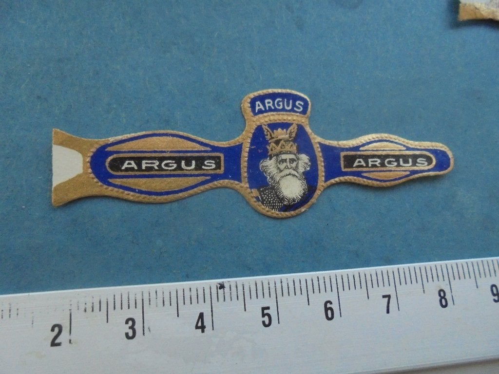Oude sigarenband ARGUS met afbeelding koning, Ophalen of Verzenden, Zo goed als nieuw, Sigarenbandjes