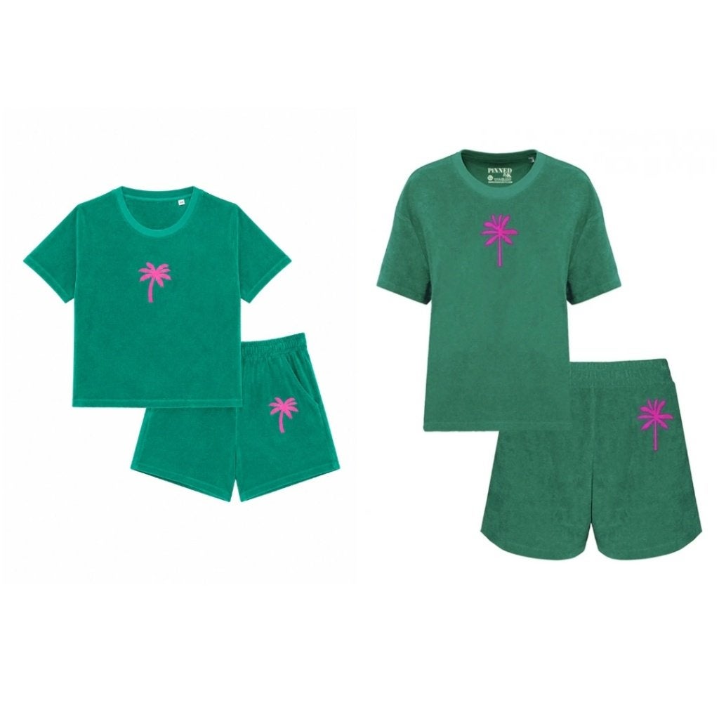 Mini & Me - Setje Moeder en Dochter - Badstof Groen Palmboom, Verzenden, Nieuw, Maat 34 (XS) of kleiner