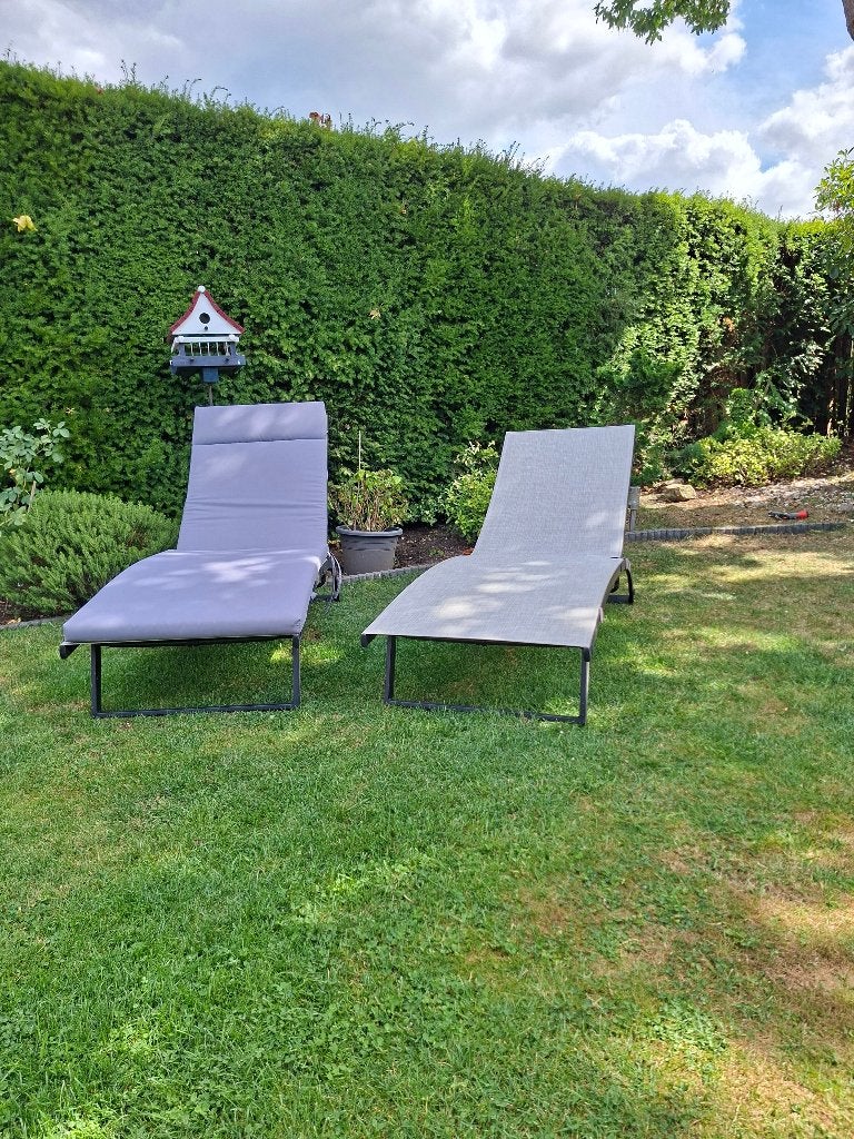 tuinstrechers met kussens, Ophalen, Gebruikt, Tuinkussen, Grijs