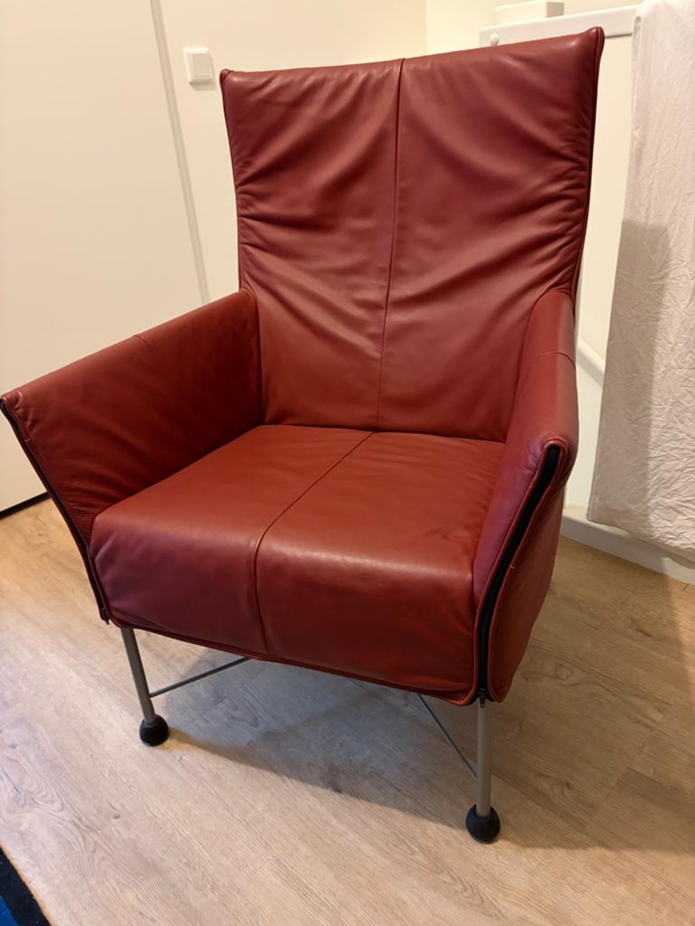Montis Charly fauteuil bordeaux rood leer - uitstekende sta, Huis en Inrichting, Fauteuils, Ophalen, Zo goed als nieuw, Leer, 75 tot 100 cm