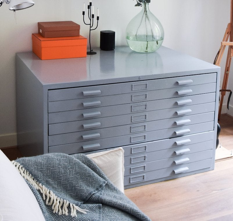 Architectenkast licht blauw/grijs, Ophalen, Gebruikt, 100 tot 150 cm, 5 laden of meer