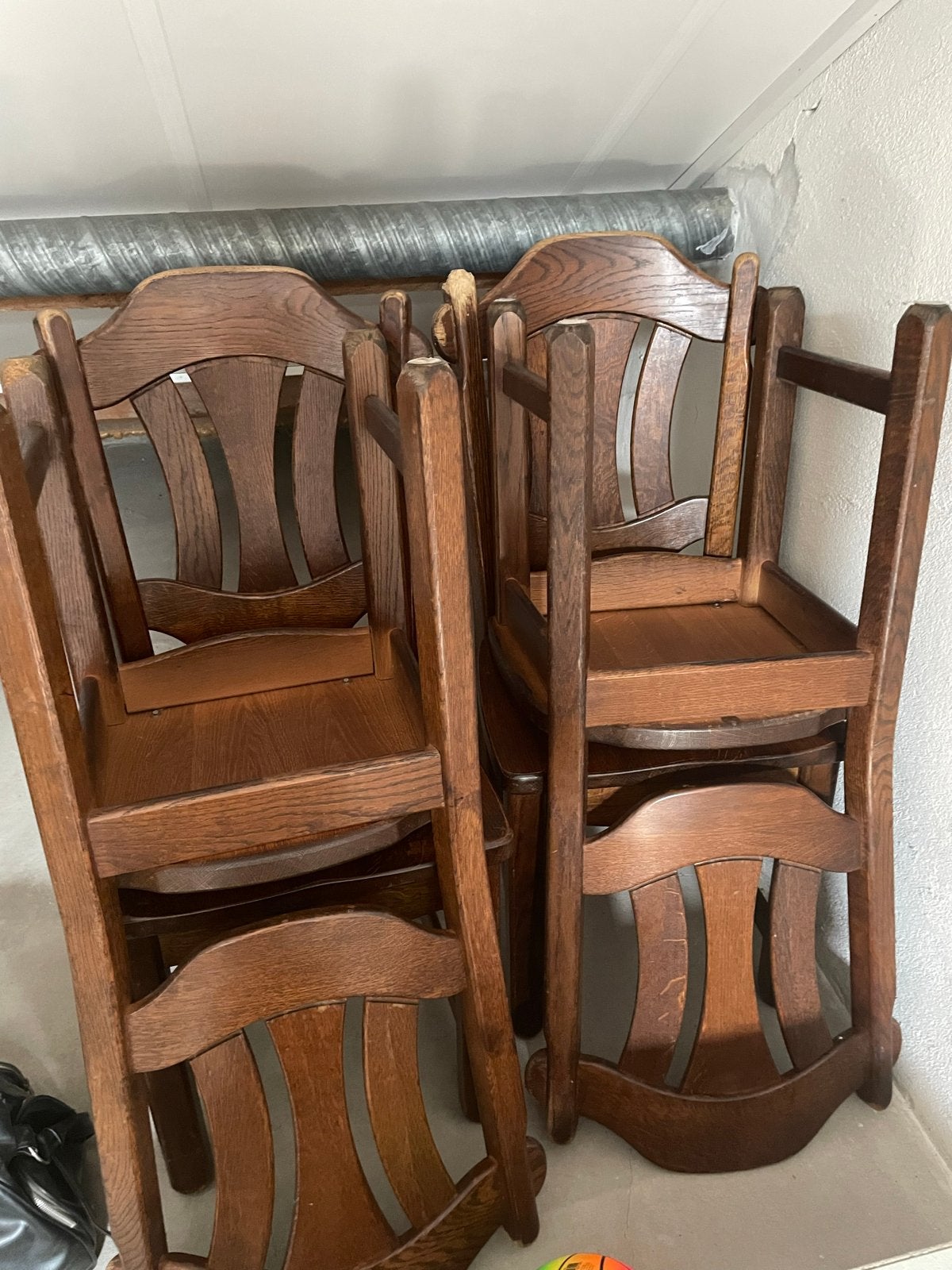 4 massief donker eiken eetkamerstoelen, Huis en Inrichting, Ophalen, Gebruikt, Bruin, Vier