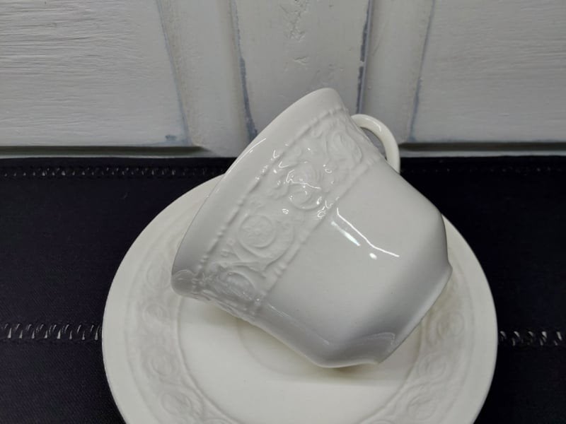 Engelse aardewerk kop en schotel,  5 beschikbaar, Burleigh, Gebruikt, ., Ophalen of Verzenden